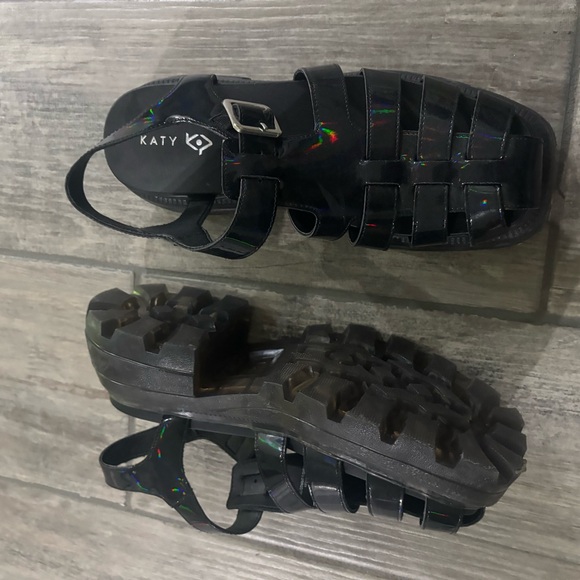 Katy Perry Collections Black Holographic Jelly Sandals - Picture 2 of 3